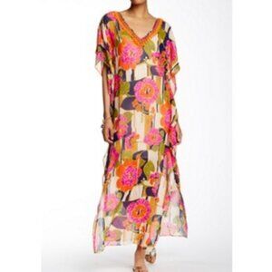 Trina Turk Kiernan Embellished Floral Print Silk Kaftan